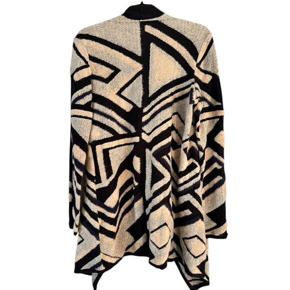 Lucky Brand Geometric Print Fuzzy Asymmetrical Open Front Cardigan Sweater Small - Picture 2 of 6
